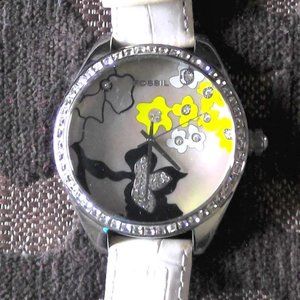 Fossil ES1958 Sparkly Black Yellow Floral Watch